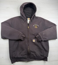 Vtg Carhartt Hoodie Thermal Insulated Black Faded Distressed Paint Stains Y2K L