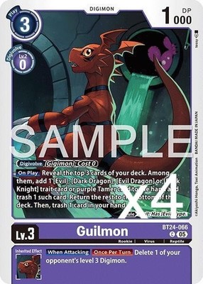 4X Digimon Card Game Guilmon BT24-066 Common NM