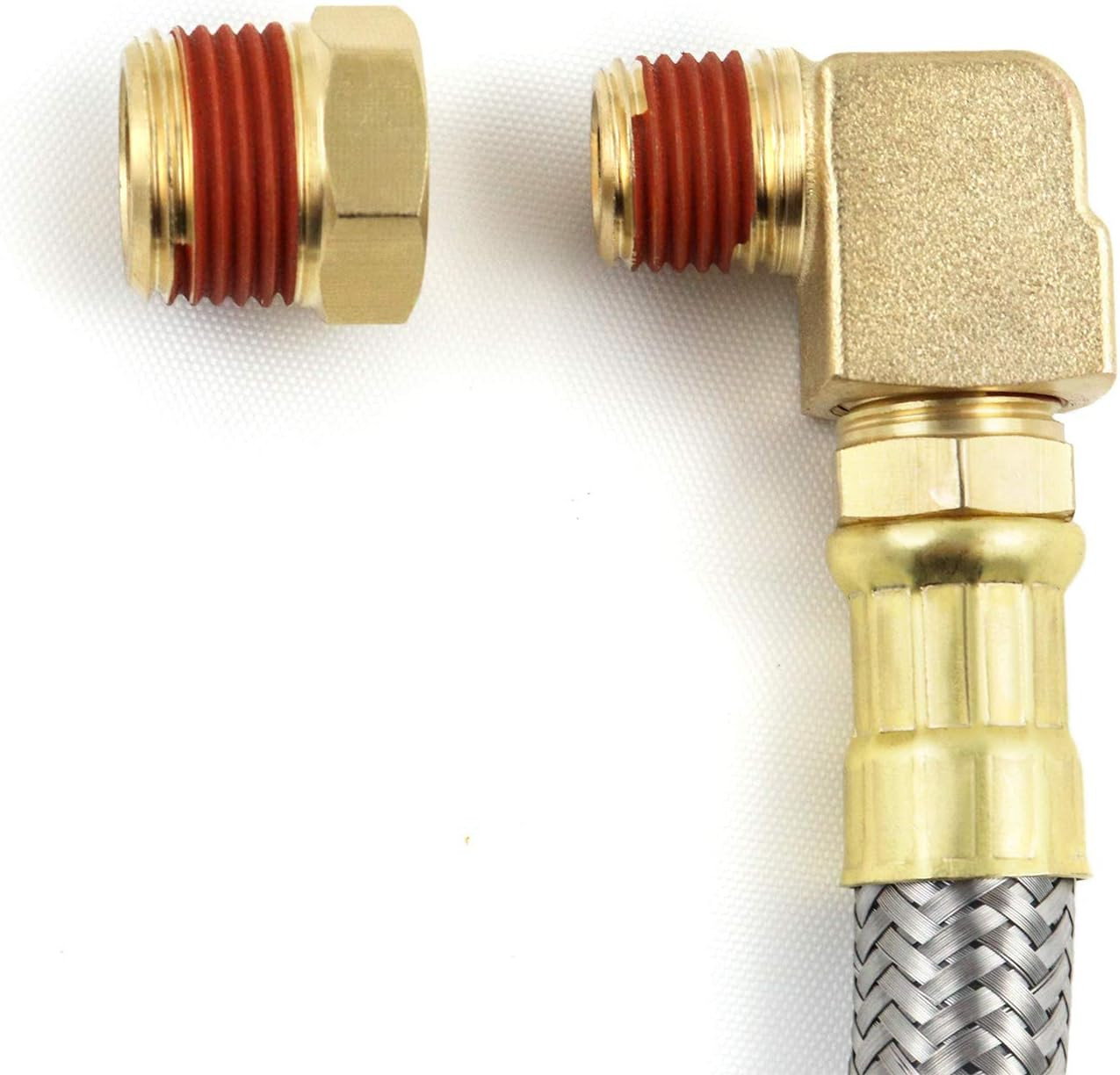 Air Compressor Tank Drain Valve Kit, 10” Hose 1/4” NPT, 1/4”-3/8” Adapter + Tape