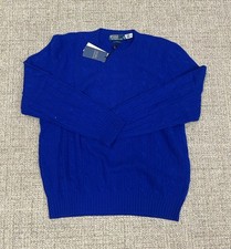  498 Polo Ralph Lauren Men  s The Iconic Cable Knit Cashmere Sweater Blue Large