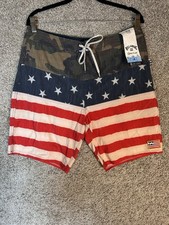 Billabong Recycler Tribong Lo Tides Boardshorts 32 USA Flag Camo With Pockets