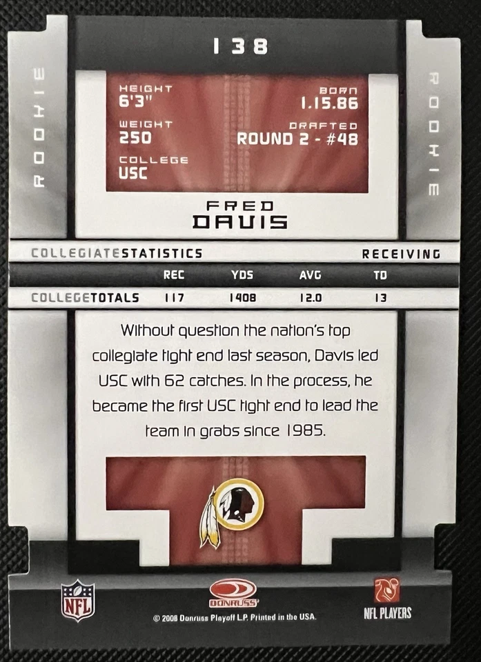 2008 Donruss Elite - Rookie Fred Davis #138 Status Die-Cut /83 (RC) - Image 2 of 2