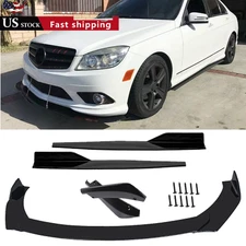 Front Bumper Lip Chin Spoiler Body Kit Splitter Side Skirt For Mercedes-Benz C-C