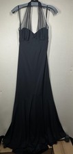 Niki Livas Dress Womens 8 Black Halter Sheer Mesh Evening Gown Made USA Formal