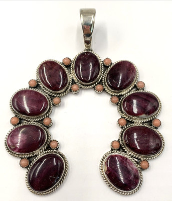 G. James Purple Spiny Oyster & Pink Coral Navajo Sterling Silver Naja Pendant