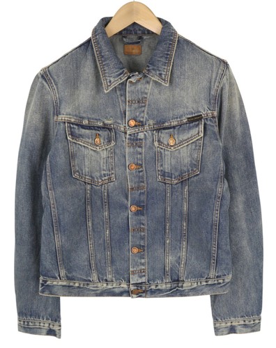 Nudie Jeans Billy Herren Jacke L Schimmernd Indigo Knopfleisten Zerrissen Neu
