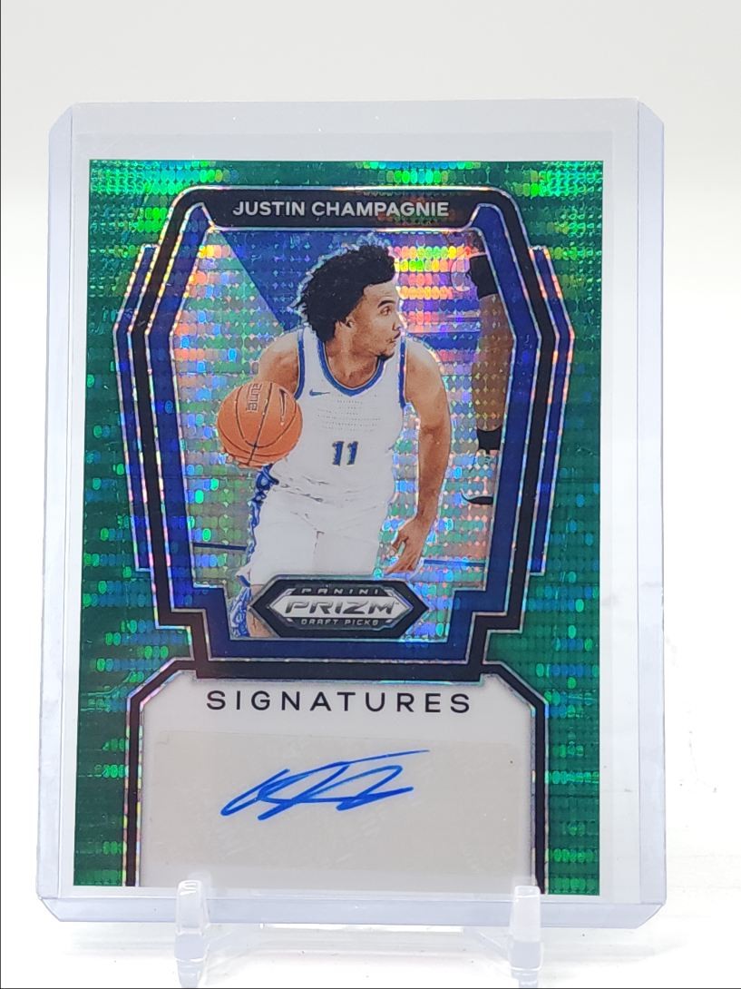 JUSTIN CHAMPAGNIE 2024-25 PRIZM DRAFT SIGNATURES GREEN PULSAR AUTO /25 Q2795