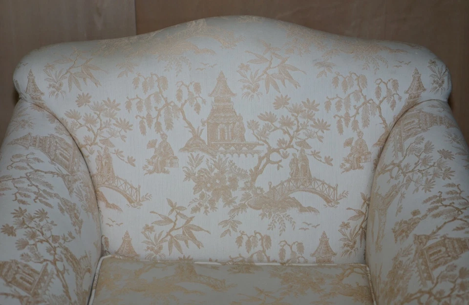 ANTIQUE VICTORIAN SOFA & ARMCHAIR SUITE CHINOISERIE UPHOLSTERY CLAW & BALL FEET - Image 4 of 4