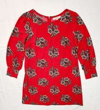 LOFT Ann Taylor Dress Womens Medium Red Printed Pleated Shirtdress Long Sleeve