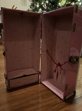 Vintage 1950s/1960s 18” Pink Metal Doll Trunk Doll Case Atomic Pink Paper-Lined