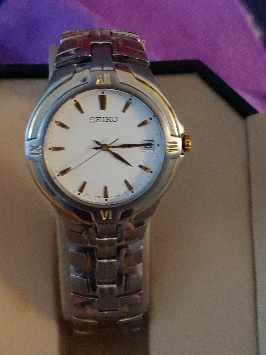 SEIKO MEN'S TIMEPIECE #7N42-6000 GORGEOUS WHITE DIAL W/ GOLD