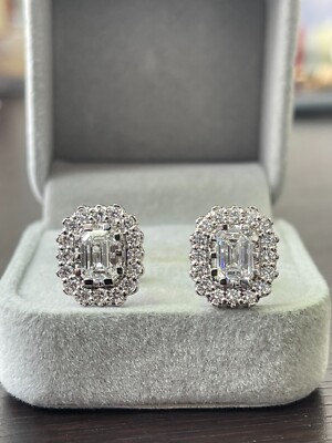 IGI, Excellent Cut D/VS 4,20ct Labor gewachsen Smaragd Diamant Halo Ohrringe Platin
