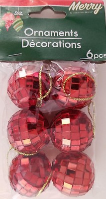 Christmas Ornaments Disco Balls 1 Inch w Loops 6 Ct/Pk  SELECT: Red, Gold or Sil
