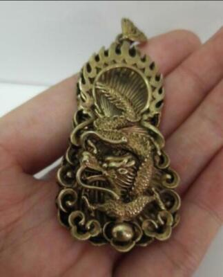 #ad Chinese old antique collection pure brass Dragon small pendant $4.00