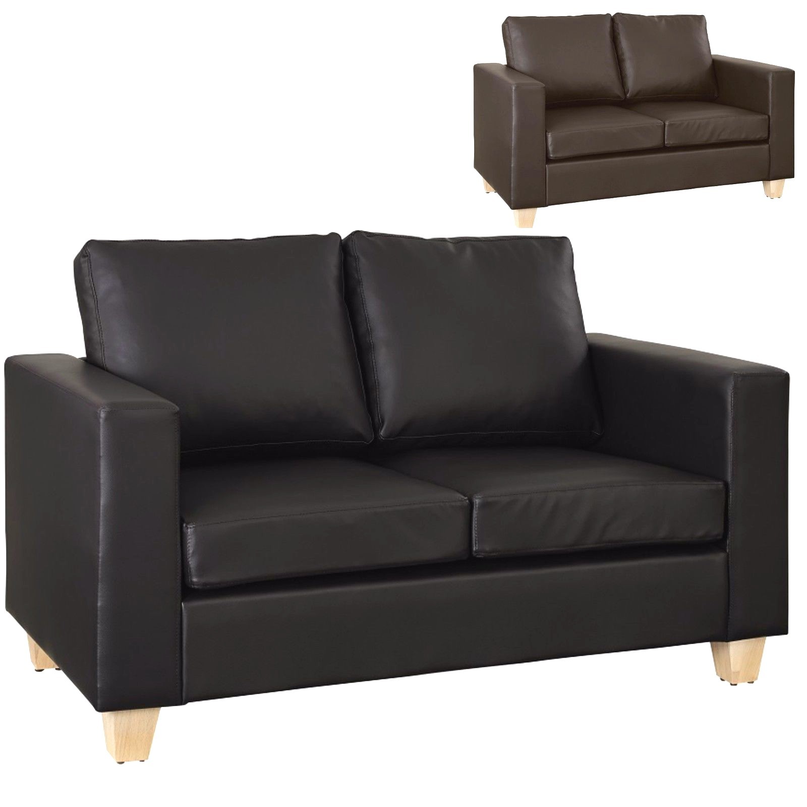 2 Seater Sofa Black or Brown Faux Leather Modern Design Living Room