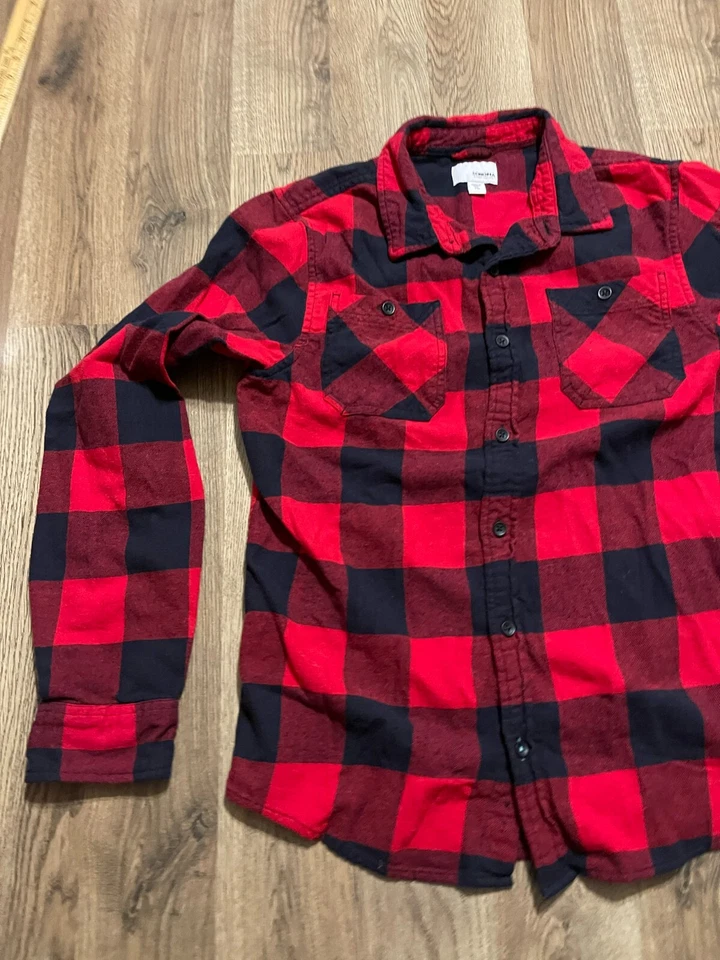 Sonoma Shirt, Boy's Size XL, Red Black, Plaid, Button Up Long Sleeve, Pockets - Imagem 3 de 4