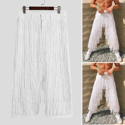 Men's Fashion Punk Tassels Dance Pants Loose Wide Leg Party Club Long Trousers