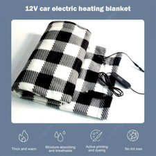 12V Heated Electric Car Truck Suv Van Fleece Black White Plaid Heater Blanket