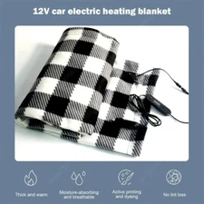 12V Heated Electric Car Truck Suv Van Fleece Black White Plaid Heater Blanket
