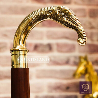 Brass Elephant Golden Head Handle Cane Collectibe Walking Stick Handmade Gift