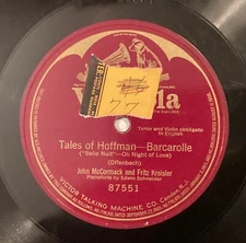 John McCormack, Fritz Kreisler  78 rpm Victor 87551: Tales of Hoffman-Barcarolle