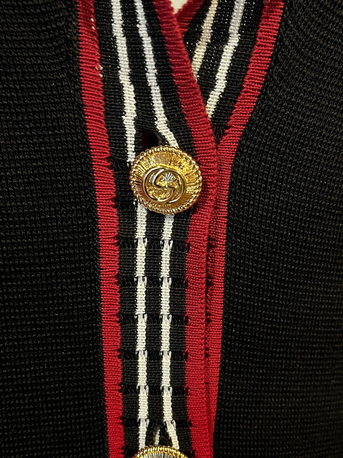 Gucci Cardigan Nero Maglione Misto Seta Logo GG Bottone Caban Giacca Nuovo con etichette XS