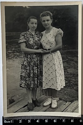 Two Pretty Cute Young Women Charming Attractive Ladies Nice Girls Old Photo