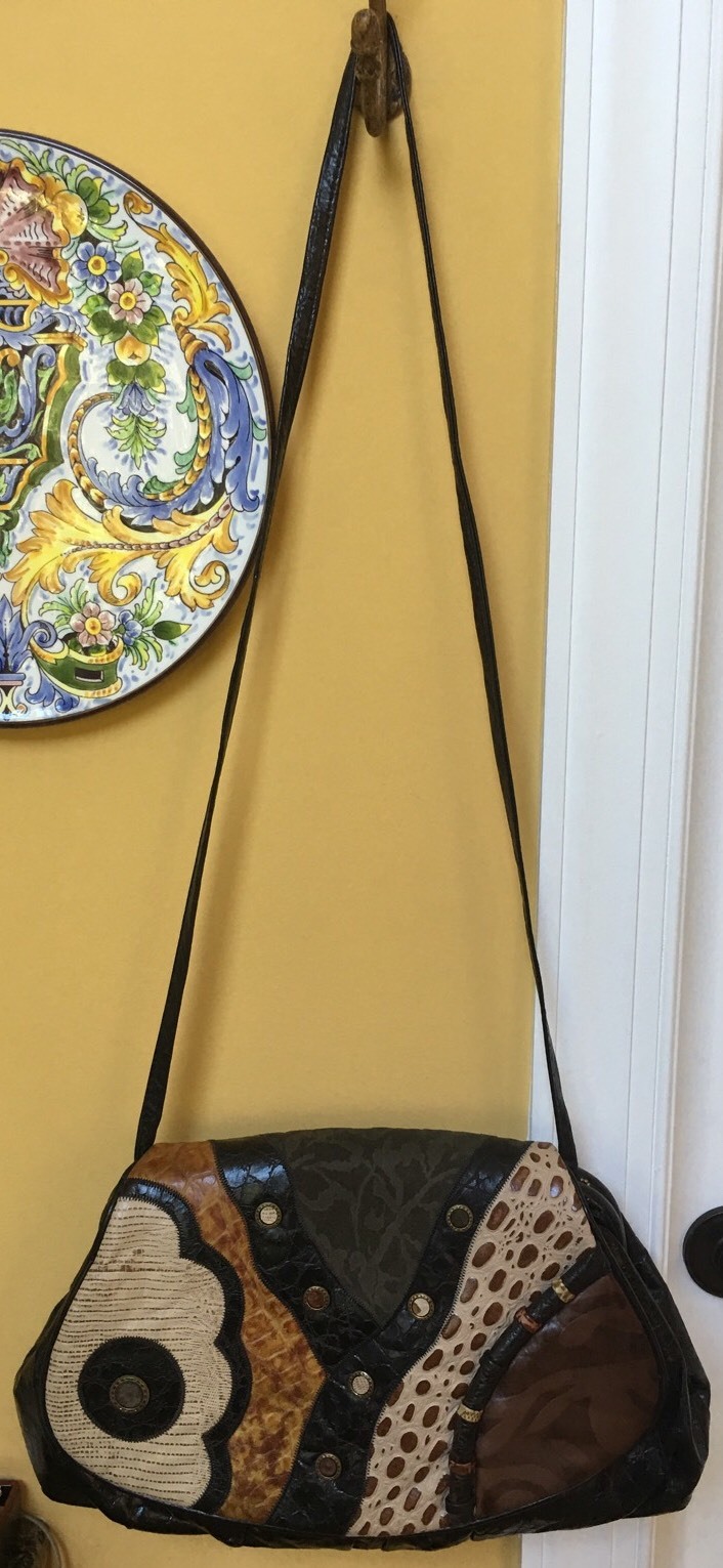 REEM Multi Color Patchwork Ostrich Leather Should… - image 1