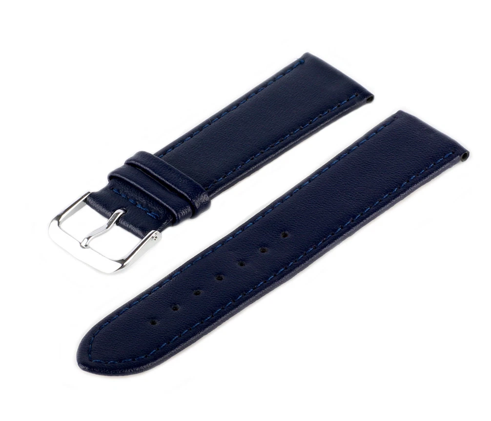 Cinturino Orologio In Pelle Blu, Effetto Coccodrillo E Imbottitura A Costine, 16mm O 18mm, Unisex