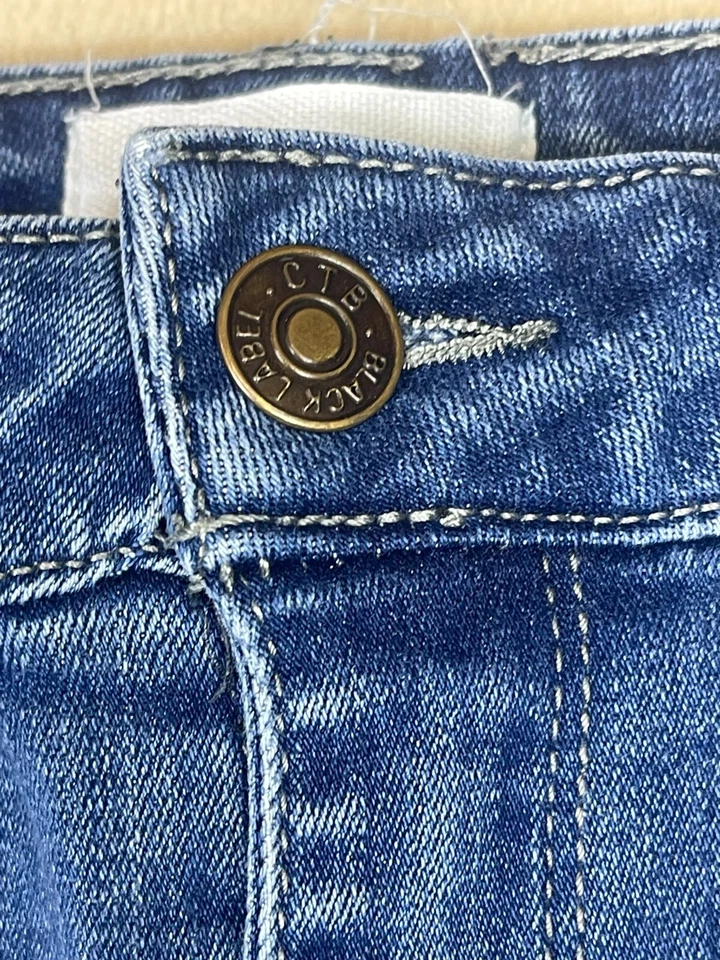 Pantalones de mezclilla C'EST TOI Black Label para mujer 13 tiro alto azules bolsillo elástico Foto 3 de 4