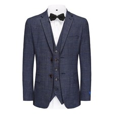 Men's 3-Piece Slim Fit Stretch Navy Plaid Suit