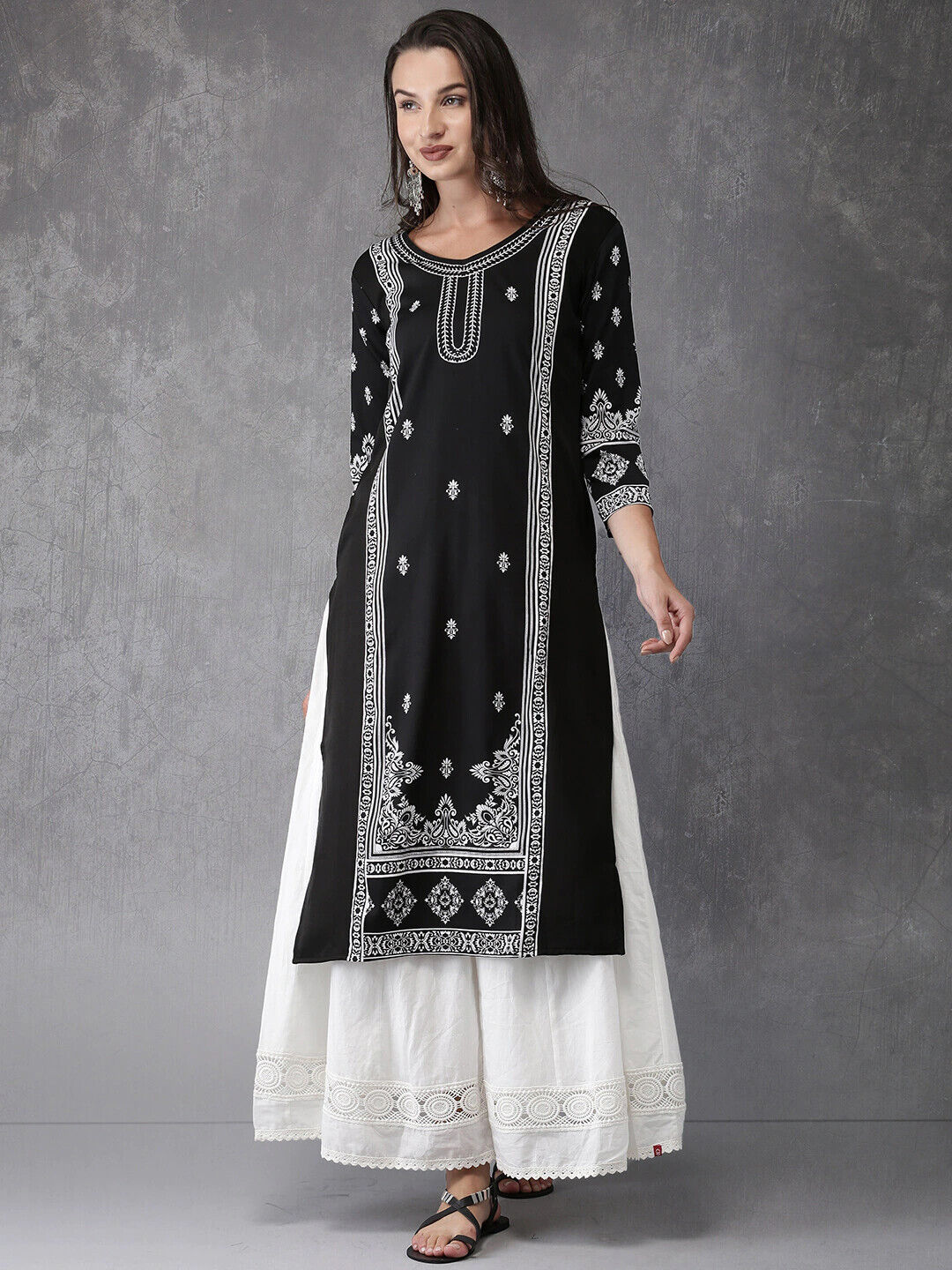 Buy Plus Size Black White Circe Luxe Printed Kurti Online For Women - Amydus