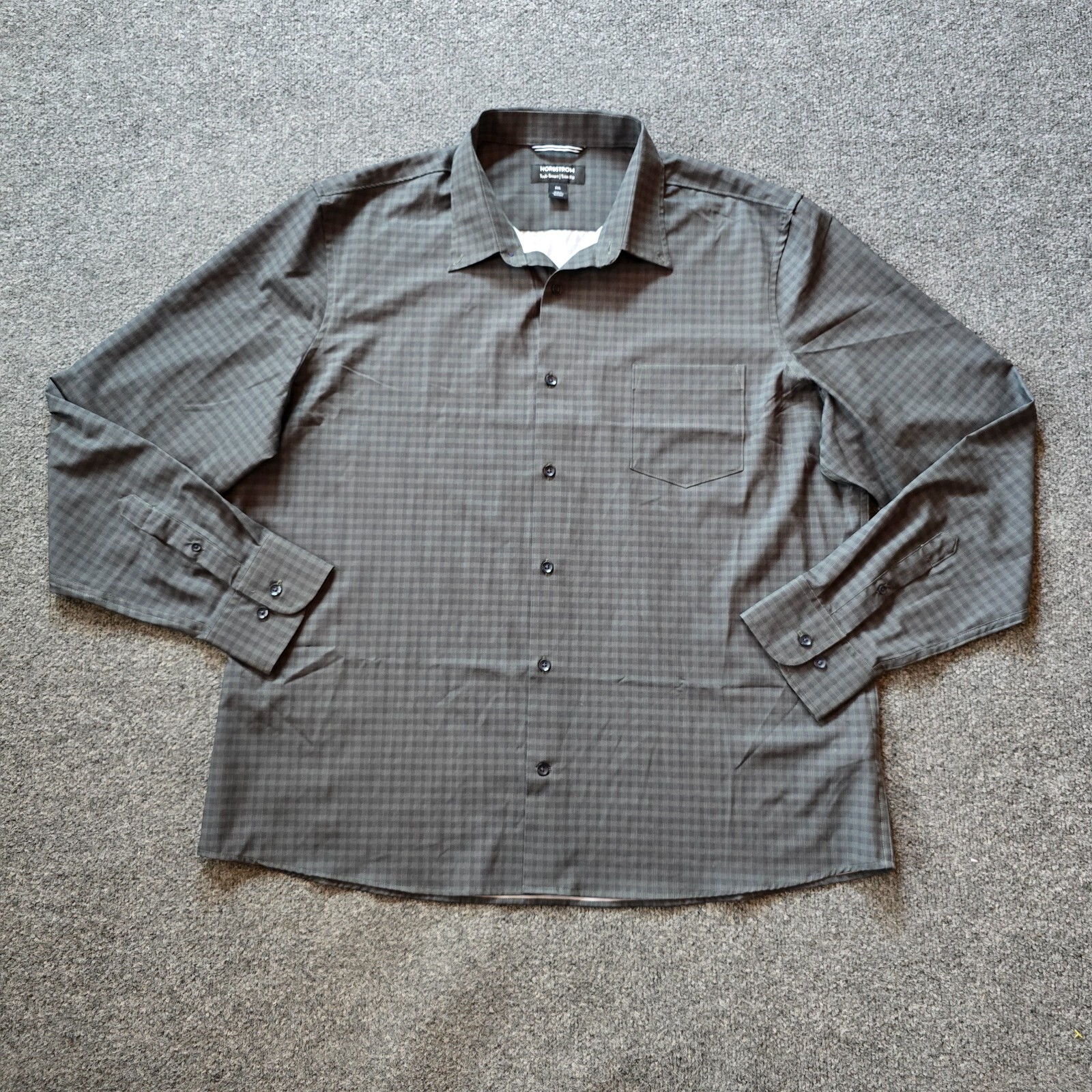 Nordstrom Shirt Mens Size 2XL Green Gray Tech Smart Trim Fit Performance Career