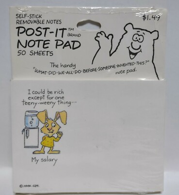 Vtg NIP 1987 Post-It Note Pad Hallmark Bunny Shoebox I Could Be Rich 
