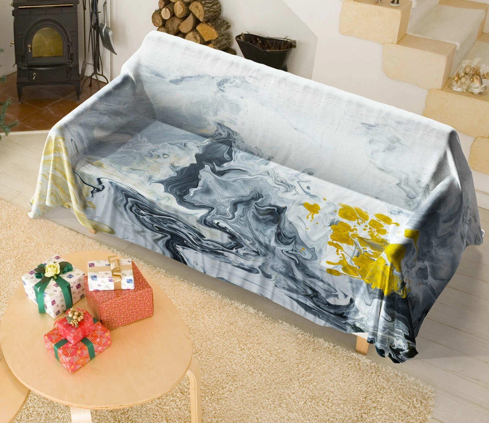 3D Gray Waves N2893 Sofa Cover High Stretch Lounge Slipcover Protector Couch Eve