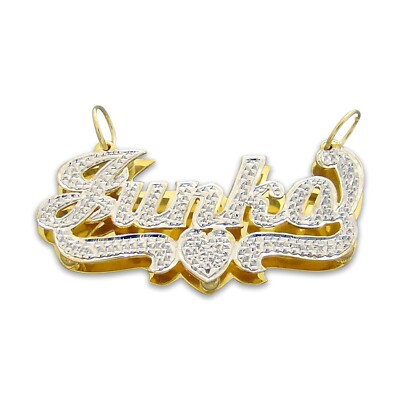 Solid 14K Gold Personalized 3D Double Name Pendant Necklace