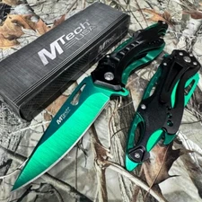 M-Tech Spring Assisted Green Blade TI-Coated Aluminum Tactical Pocket Knife!