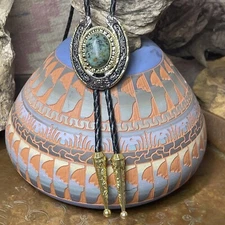 Southwest Tulsa Bolo Tie King African Turquoise Silver Gold Horseshoe Unique New