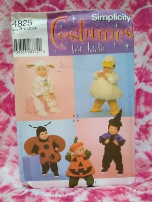 Adorable Simplicity Costume pattern #4825 for toddlers, 1-4, 5 different outfits