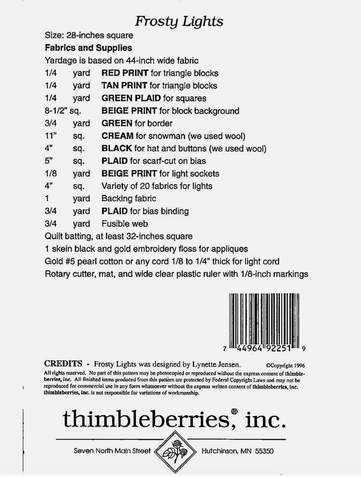 Frosty Lights ~ LJ92251 ~ Thimbleberries ~ 28" Sq ~ Wall Quilt ~ 1996 - Image 2 of 3