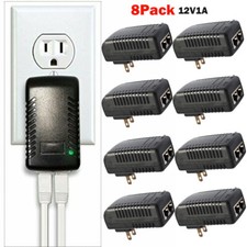 8PC POE Injector 12V 1A Wall Plug Ethernet Adapter IP Phone Camera Power Supply