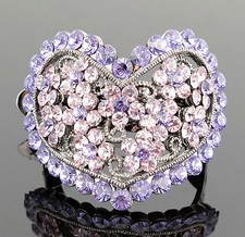 Heart Purple Austrian Rhinestone Crystal Hair Barrette Clip Ponytail Holder B105