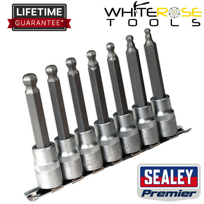Sealey Socket Bit Set 7pc 100mm 1/2''Sq Drive Metric Premier Ball-End Hex 
