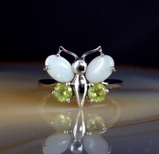 Ring Silver 925 Opal Butterfly Peridot 16.5mm Green & Cute 