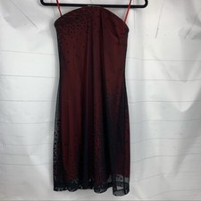 Vintage Express Strapless Dress Size 3/4 Y2K Red Black Sheer School Dance