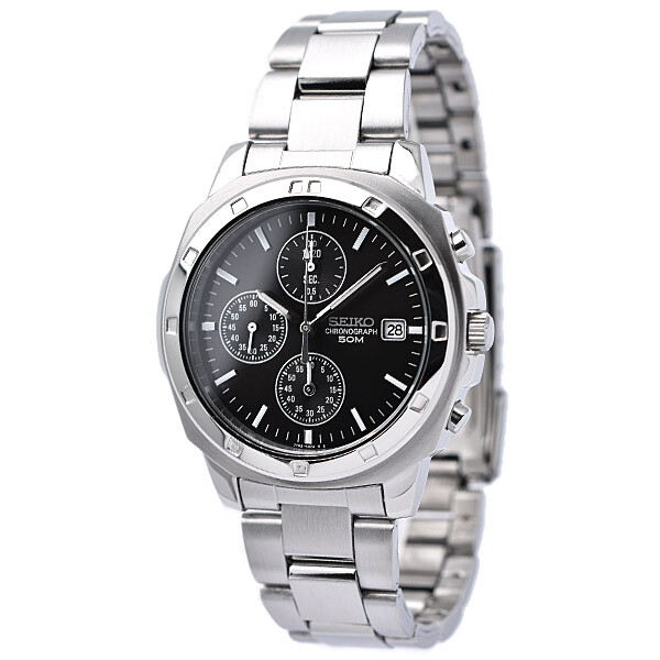 SEIKO SND191P1 Chronograph Stainless Steel Black Dial Watch