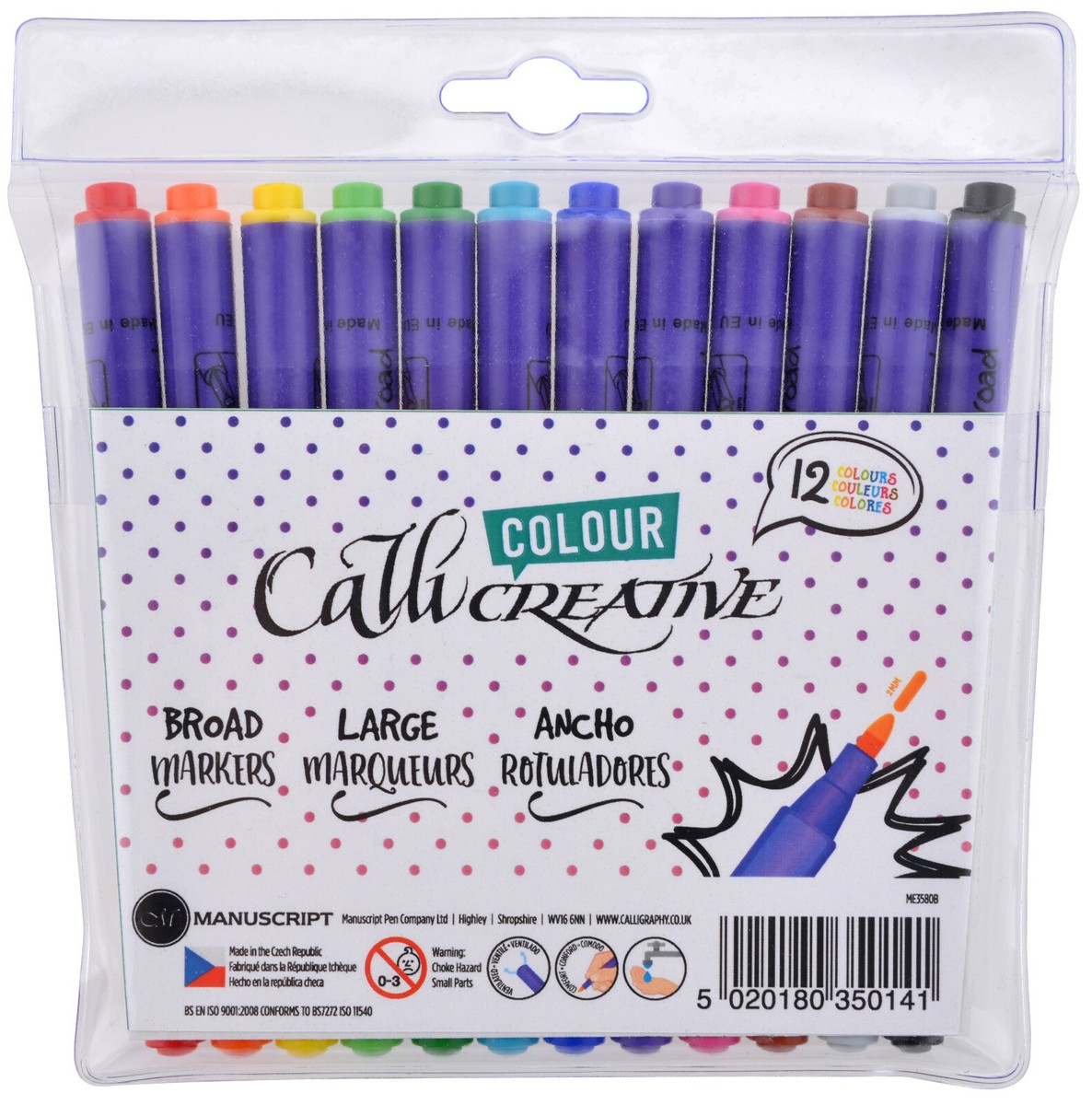 Manuscript 12 BROAD Nib Felt Tip Pens Assorted Colours Washable