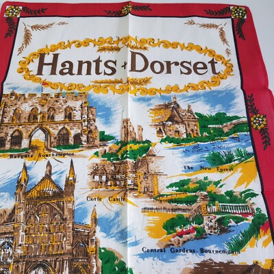 Hampshire Dorset Isle of Wight Geschirrtuch Sehenswürdigkeiten Baumwolle Britisch Vintage