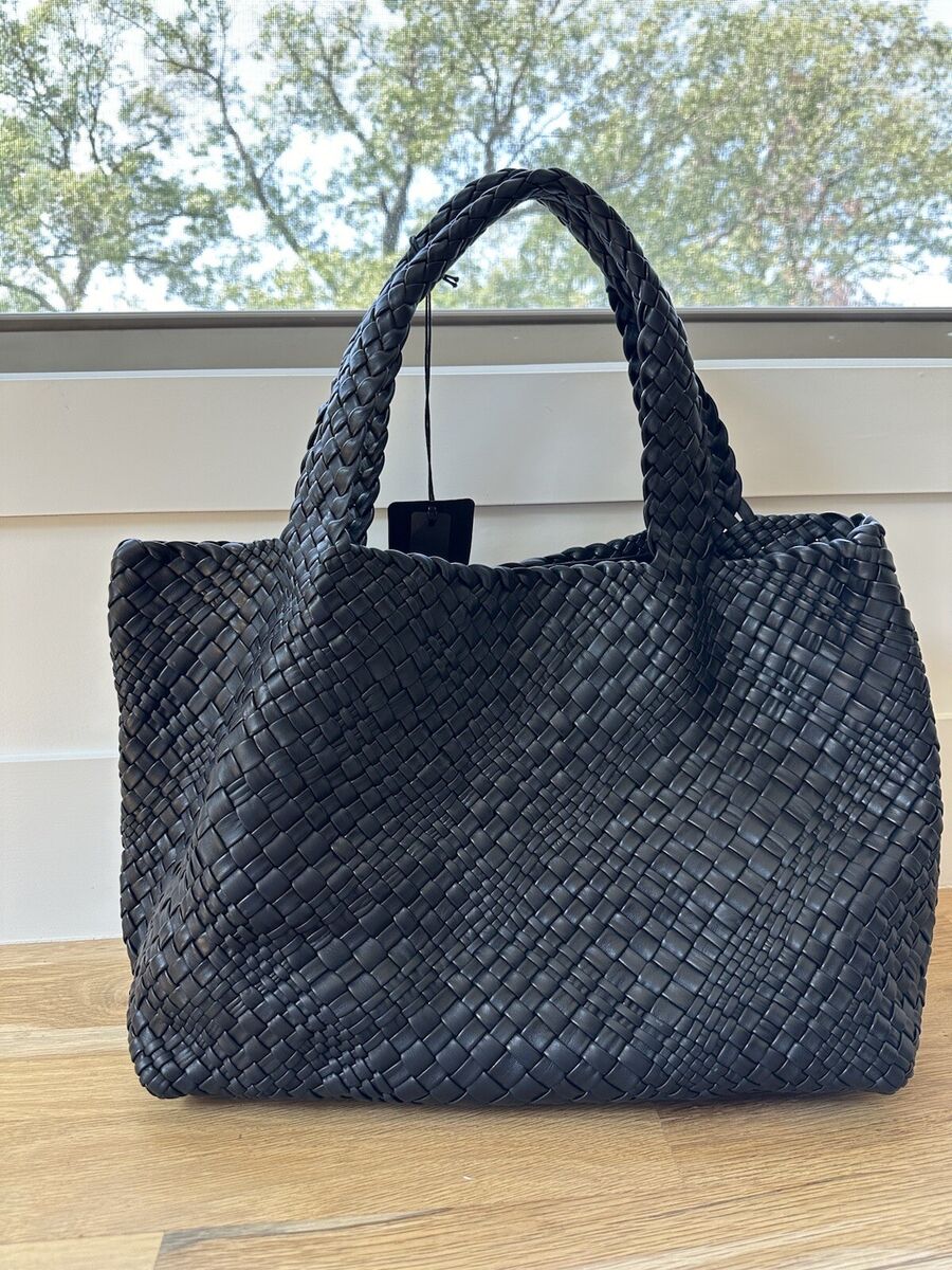 FALOR Firenze hand woven large Black tote bag F7349T made in Italy