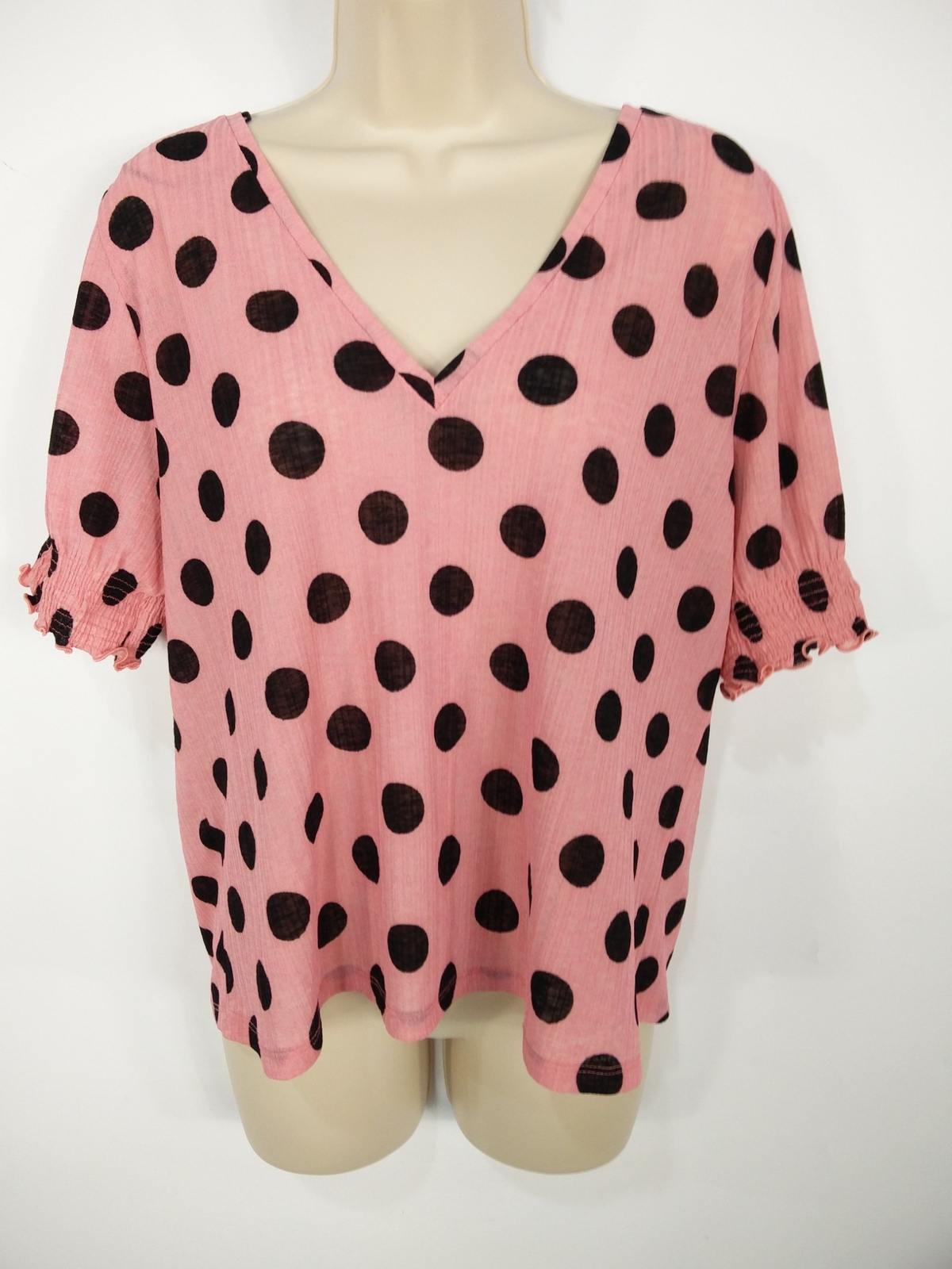Bnwt Womens Zara Uk Size Medium M Pink Black Spotty Short Sleeve Blouse Top  | Ebay